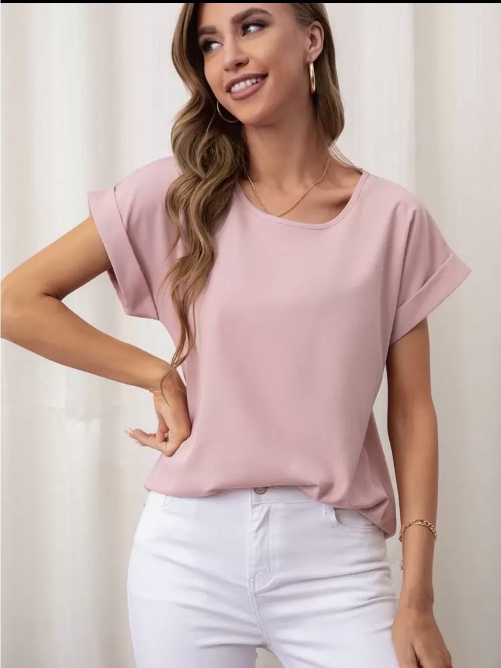Relaxed Short Sleeve Blouse in Dusty Pink